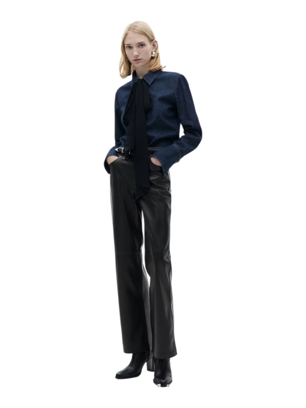Mango Black Faux Leather Wide-Leg Pants